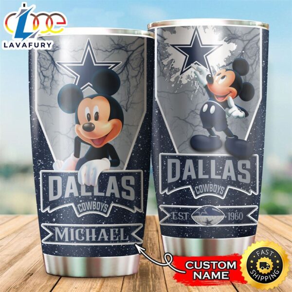 NFL Personalized Dallas Cowboys Mickey Mouse All Over Print 3D Tumbler