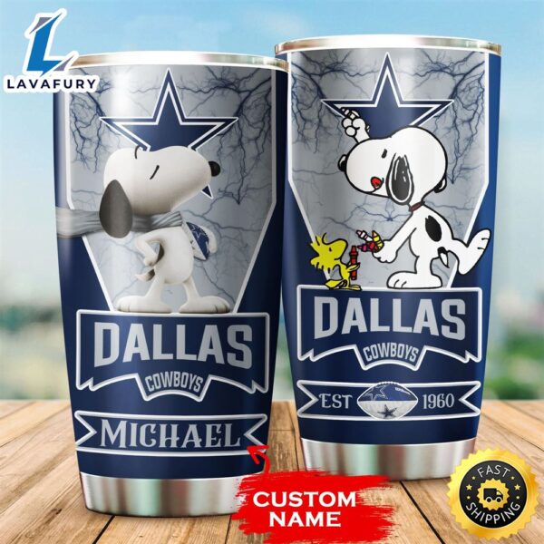 NFL Personalized Dallas Cowboys Snoopy All Over Print 3D Tumbler