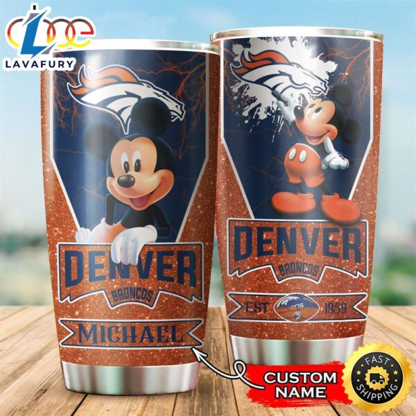 NFL Personalized Denver Broncos Mickey Mouse All Over Print 3D Tumbler