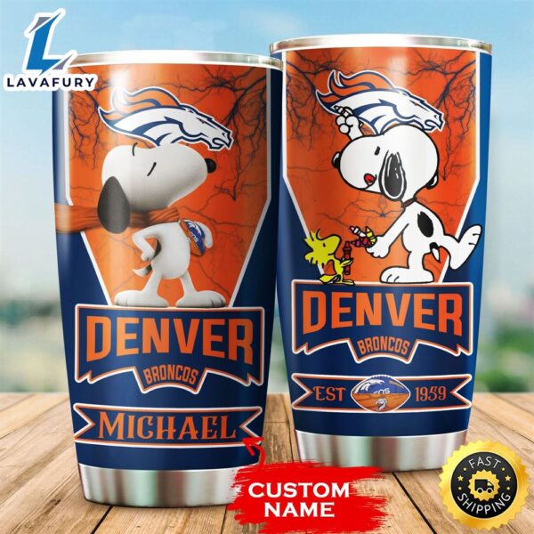 NFL Personalized Denver Broncos Snoopy All Over Print 3D Tumbler