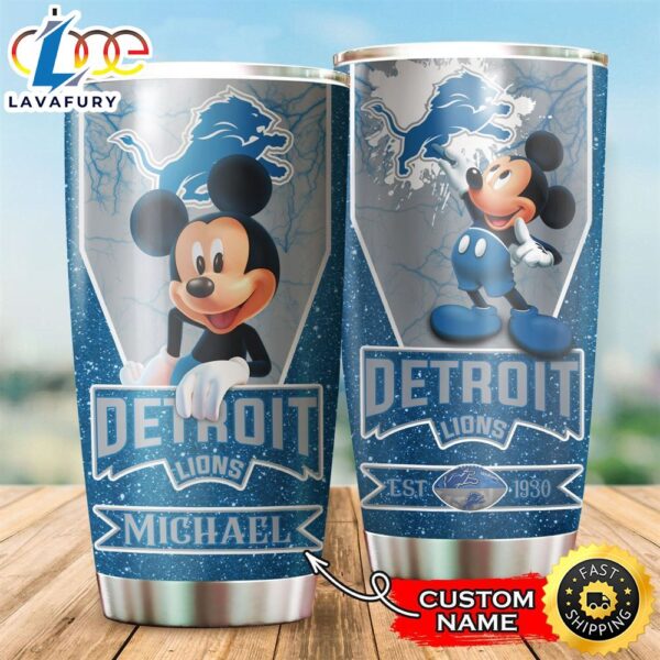 NFL Personalized Detroit Lions Mickey Mouse All Over Print 3D Tumbler