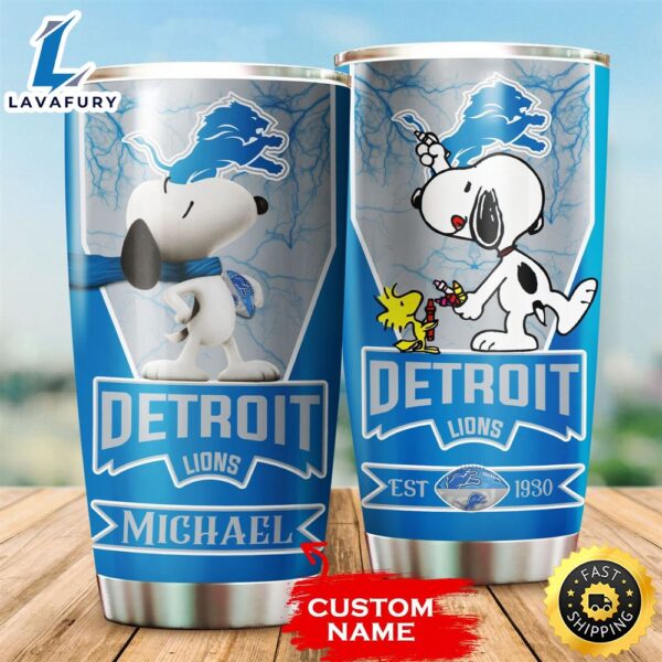 NFL Personalized Detroit Lions Snoopy All Over Print 3D Tumbler