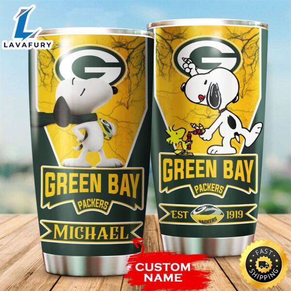 NFL Personalized Green Bay Packers Snoopy All Over Print 3D Tumbler