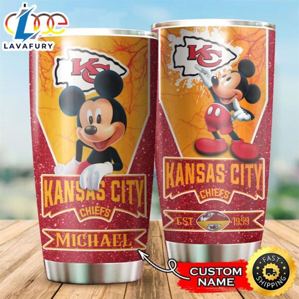 NFL Personalized Kansas City Chiefs Mickey Mouse All Over Print 3D Tumbler