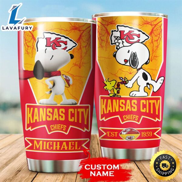 NFL Personalized Kansas City Chiefs Snoopy All Over Print 3D Tumbler