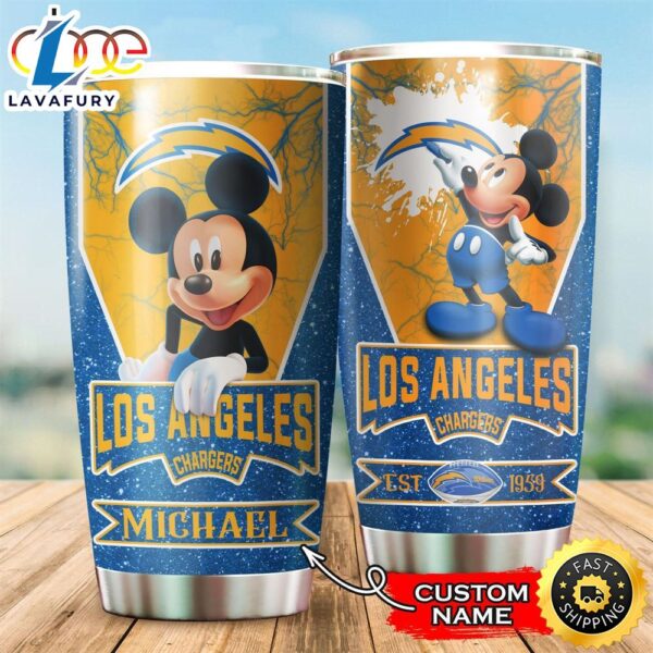 NFL Personalized Los Angeles Chargers Mickey Mouse All Over Print 3D Tumbler