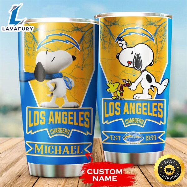 NFL Personalized Los Angeles Chargers Snoopy All Over Print 3D Tumbler