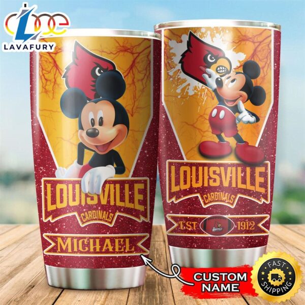 NFL Personalized Louisville Cardinals Mickey Mouse All Over Print 3D Tumbler