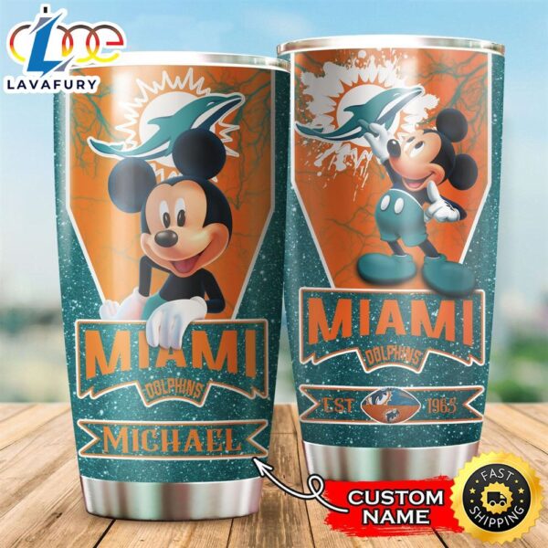 NFL Personalized Miami Dolphins Mickey Mouse All Over Print 3D Tumbler