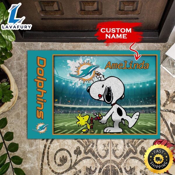 NFL Personalized Miami Dolphins Snoopy All Over Print 3D Doormats