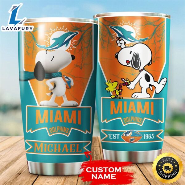 NFL Personalized Miami Dolphins Snoopy All Over Print 3D Tumbler