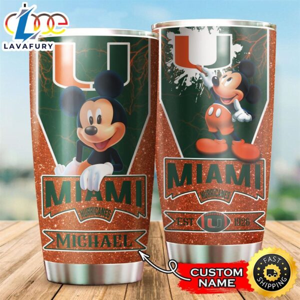 NFL Personalized Miami Hurricanes Est 1926 Mickey Mouse All Over Print 3D Tumbler