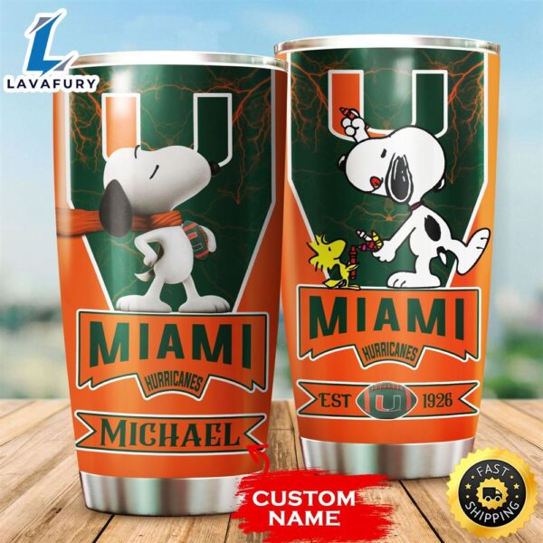 NFL Personalized Miami Hurricanes Snoopy All Over Print 3D Tumbler
