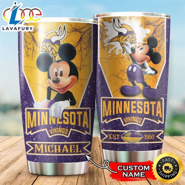 NFL Personalized Minnesota Vikings Est 1960 Mickey Mouse All Over Print 3D Tumbler