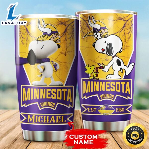 NFL Personalized Minnesota Vikings Snoopy All Over Print 3D Tumbler