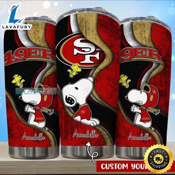 NFL Personalized Name 49ers Snoopy Stainless Steel Tumbler