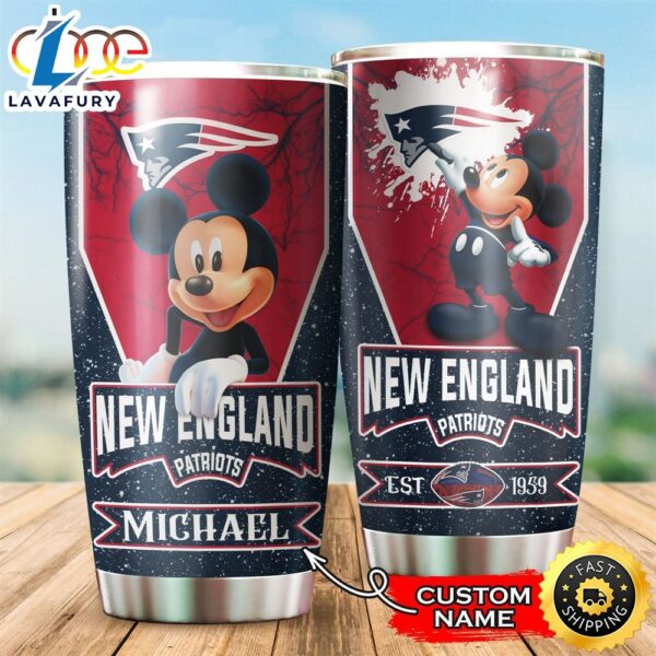 NFL Personalized New England Patriots Mickey Mouse All Over Print 3D Tumbler