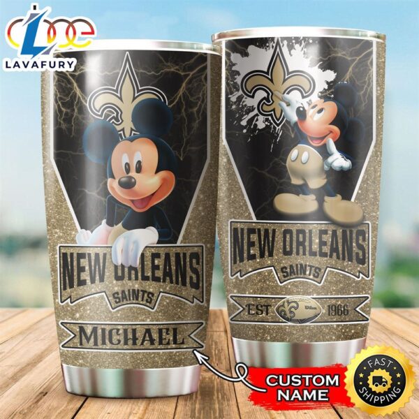 NFL Personalized New Orleans Saints Mickey Mouse All Over Print 3D Tumbler