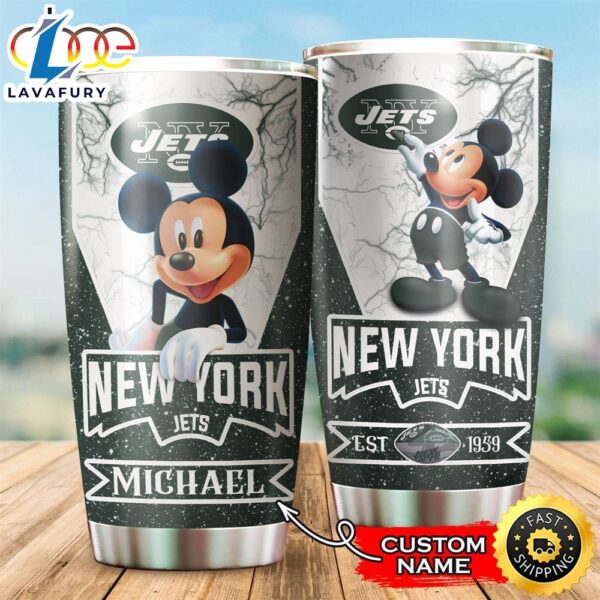 NFL Personalized New York Jets Mickey Mouse All Over Print 3D Tumbler