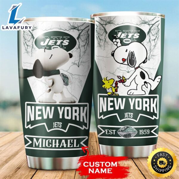 NFL Personalized New York Jets Snoopy All Over Print 3D Tumbler