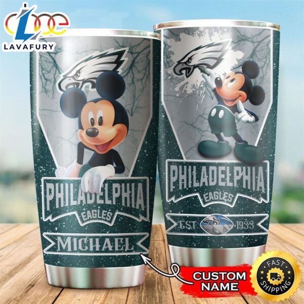 NFL Personalized Philadelphia Eagles Mickey Mouse All Over Print 3D Tumbler