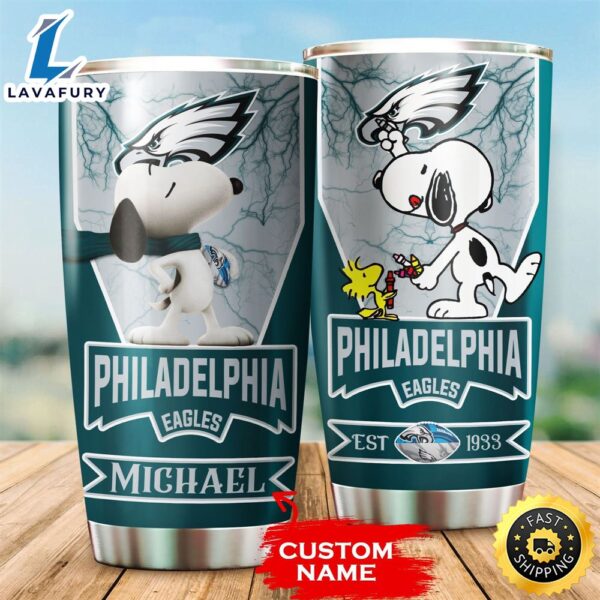 NFL Personalized Philadelphia Eagles Snoopy All Over Print 3D Tumbler