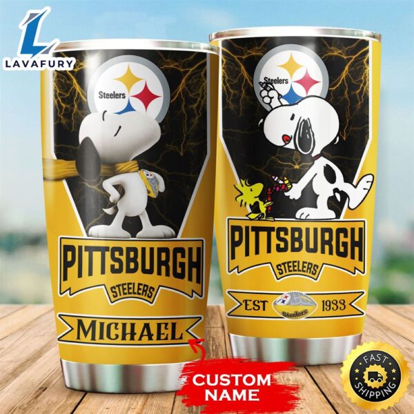 NFL Personalized Pittsburgh Steelers Snoopy All Over Print 3D Tumbler