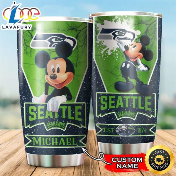NFL Personalized Seattle Seahawks Mickey Mouse All Over Print 3D Tumbler
