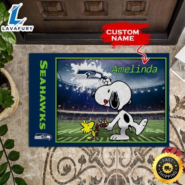 NFL Personalized Seattle Seahawks Snoopy All Over Print 3D Doormats