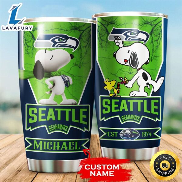 NFL Personalized Seattle Seahawks Snoopy All Over Print 3D Tumbler