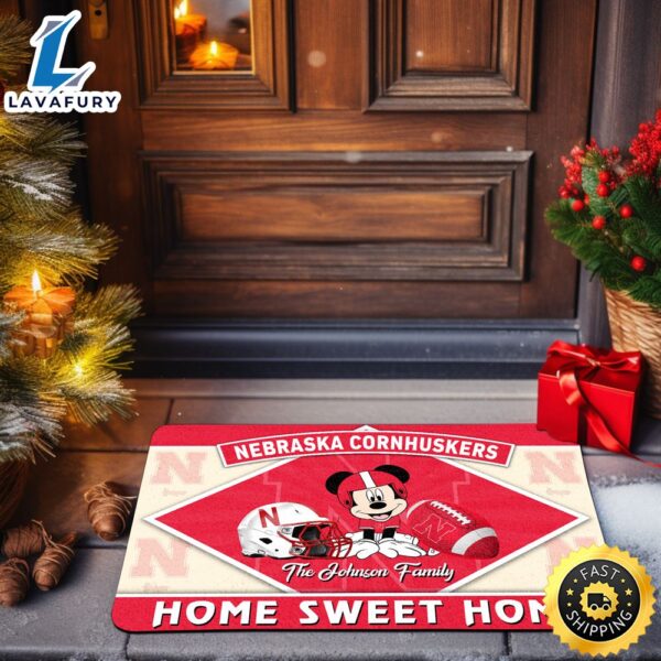 Nebraska Cornhuskers Doormat Custom Your Family Name Sport Team And Mickey Mouse NCAA Doormat