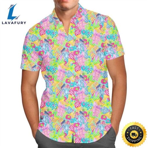 Neon Floral Stitch & Angel Hawaiian Shirt