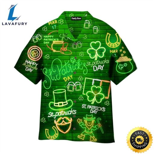 Neon Light Black St Patricks Day Hawaiian Shirts