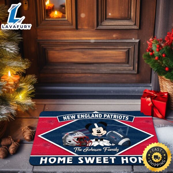New England Patriots Doormat Custom Your Family Name Sport Team And Mickey Mouse NFL Doormat