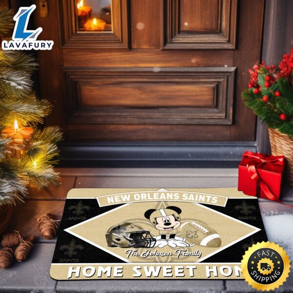 New Orleans Saints Doormat Custom Your Family Name Sport Team And Mickey Mouse NFL Doormat