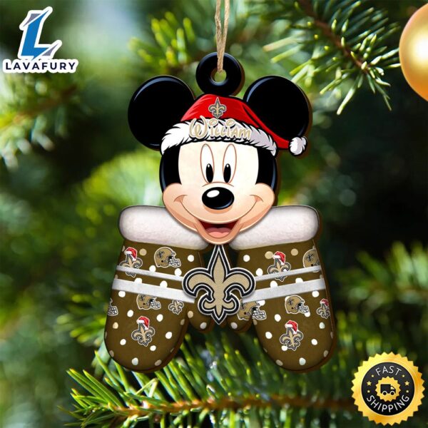 New Orleans Saints Team And Mickey Mouse NFL With Glovers Wooden Ornament Personalized Your Name