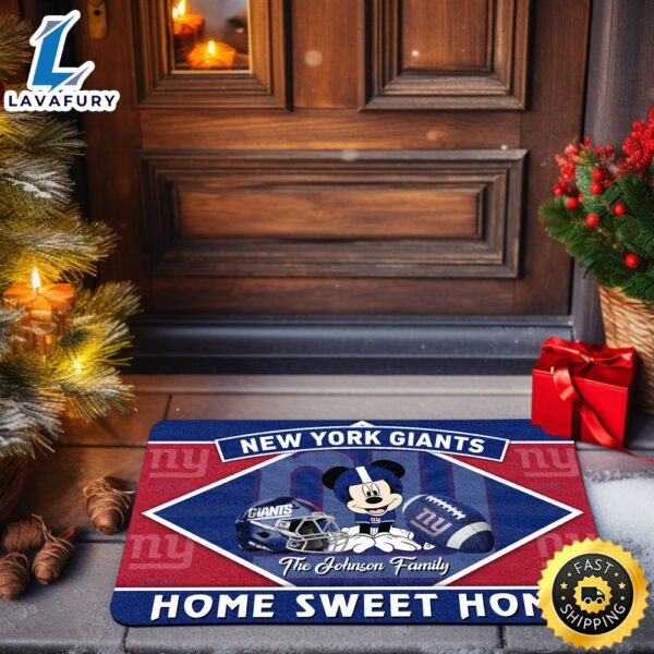 New York Giants Doormat Custom Your Family Name Sport Team And Mickey Mouse NFL Doormat