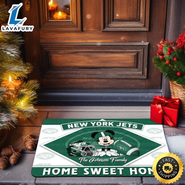 New York Jets Doormat Custom Your Family Name Sport Team And Mickey Mouse NFL Doormat