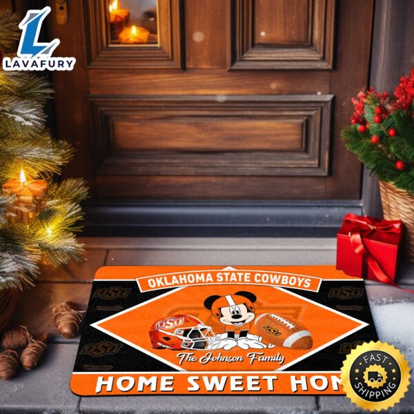 Oklahoma State Cowboys Doormat Custom Your Family Name Sport Team And Mickey Mouse NCAA Doormat