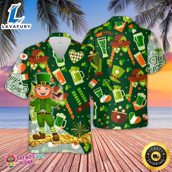 Patrick Pattern Green Clovers Aloha Hawaiian Gift, Happy St Patrick’s Day Shirt, Clover Shirt, Shamrock Hawaiian