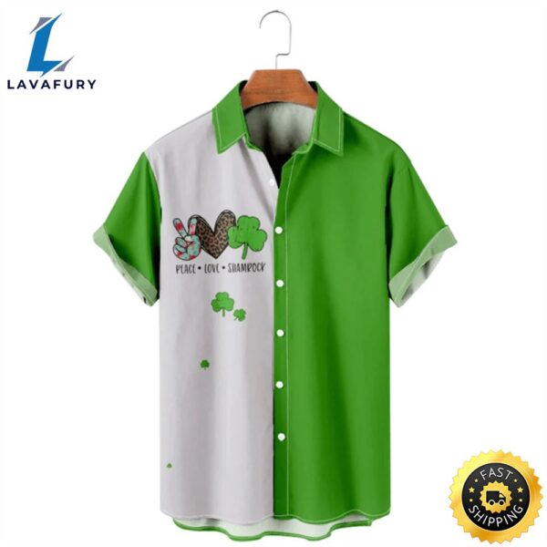 Peace Love Samrock Trendy Hawaiian Shirt, St. Patrick’s Day Shirt, Shamrock Trendy Hawaiian Shirt