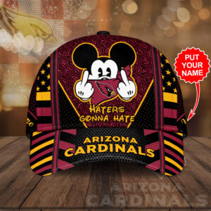 Personalized Arizona Cardinals Mickey Mouse Haters Gonna Hate All Over Print 3D Baseball Cap – Black Garnet-TPH