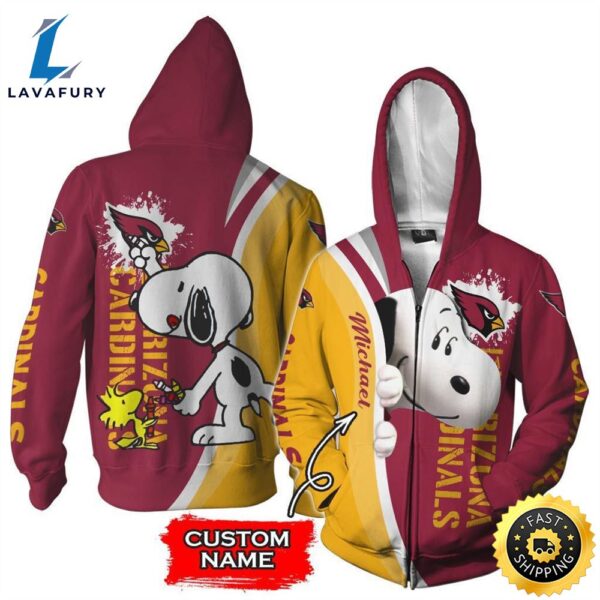 Personalized Arizona Cardinals Snoopy All Over Print 3D Zip Hoodie