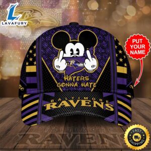 Personalized Baltimore Ravens Mickey Mouse Haters Gonna Hate All Over Print 3D Baseball Cap – Black Purple-TPH