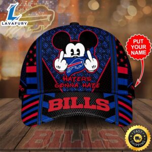 Personalized Buffalo Bills Mickey Mouse Haters Gonna Hate All Over Print 3D Baseball Cap – Black Neon Blue-TPH