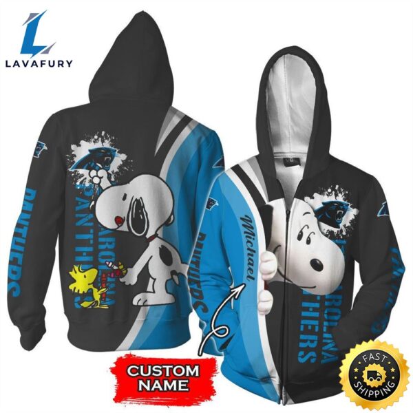 Personalized Carolina Panthers Snoopy All Over Print 3D Zip Hoodie