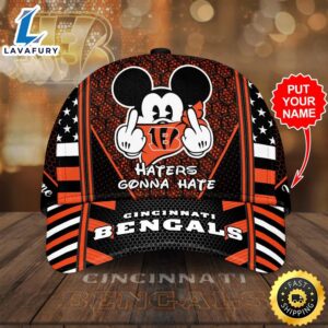 Personalized Cincinnati Bengals Mickey Mouse Haters Gonna Hate All Over Print 3D Baseball Cap – Black Orange-TPH