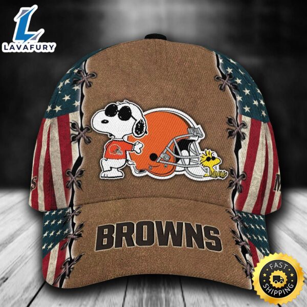 Personalized Cleveland Browns Snoopy USA Flag All Over Print 3D Classic Cap