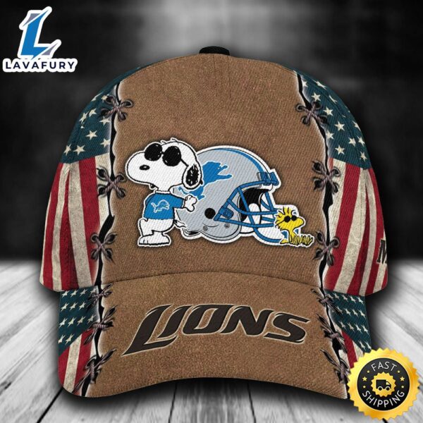 Personalized Detroit Lions Snoopy USA Flag All Over Print 3D Baseball Cap