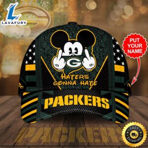 Personalized Green Bay Packers Mickey Mouse Haters Gonna Hate All Over Print 3D Baseball Cap – Black Dark Green-TPH